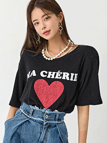Love 숄더 패드 하트 울 후리스 기모 반팔 티셔츠 (3color)