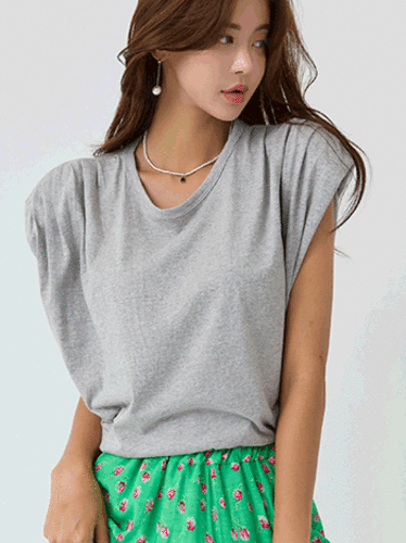 Garment 와펜 숄더패드 스트링 민소매 크롭 티셔츠 (3color)