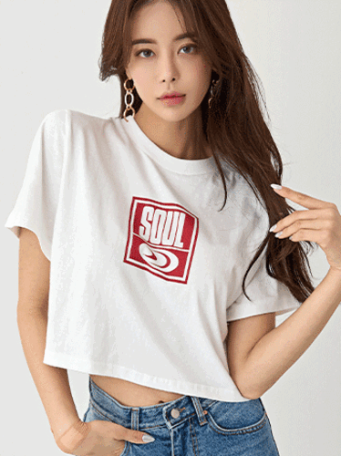 Soul 레터링 크롭 반팔 티셔츠 (4color) -모델분도 구입하신 유니크한 티셔츠!